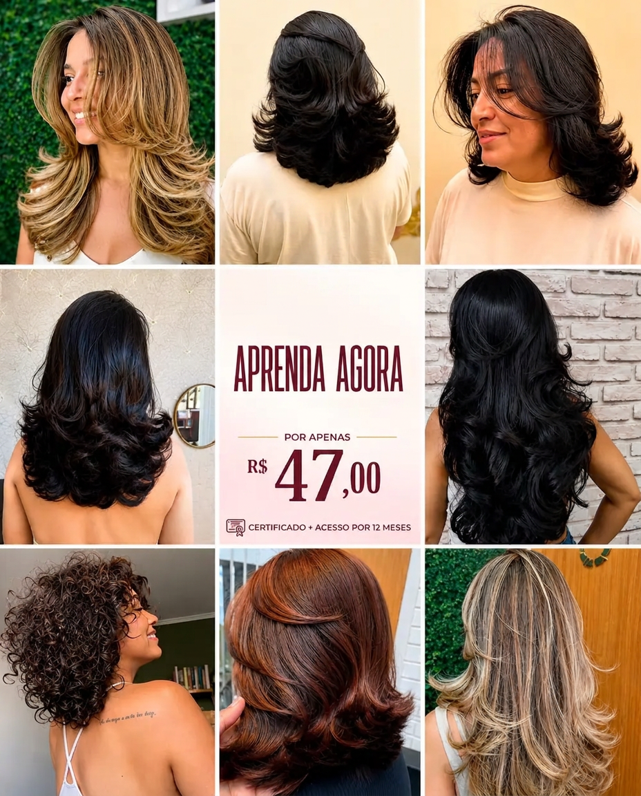 Aprenda cortes em camadas — R$47, certificado + 12 meses de acesso